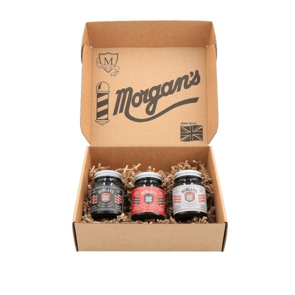 Morgan's Pomade Gift Box | Schöne Geschenkbox bestehend aus den 3 Highlights: Pomade mittlerem Halt und Glanz/ starker Halt/ starker Glanz und extra starkem Halt / für glatte Frisuren.